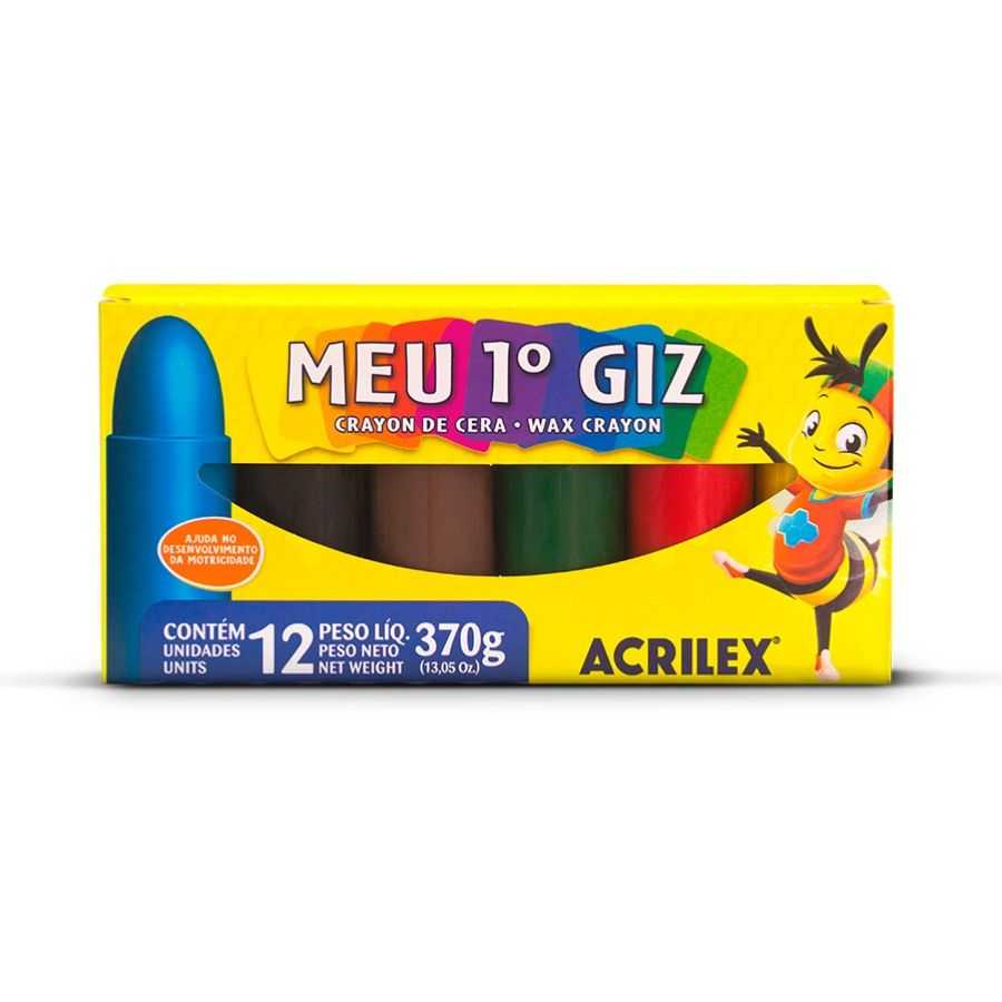 Giz de Cera Jumbo Meu 1º Giz 12 cores 370g Acrilex 09512 na Papelaria Art  Nova