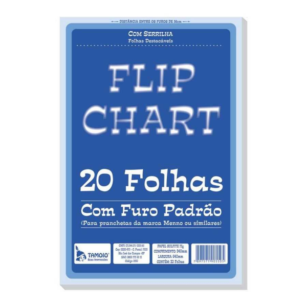 Bloco Flip Chart 64 x 94cm 75g c/20 Fls Tamoio com Serrilha na ...