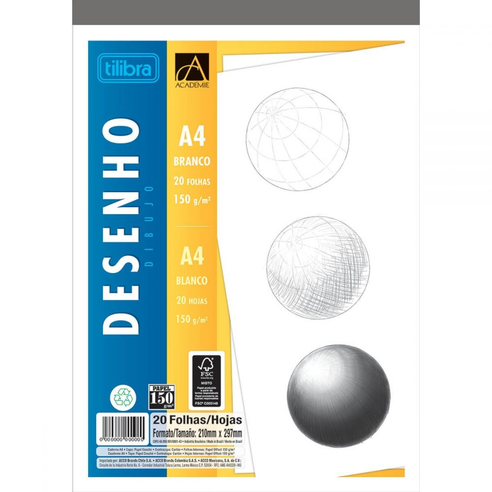 Bloco Para Desenho A4 Branco 150g C20 Fls Tilibra Académie 121703 Na Papelaria Art Nova 5775