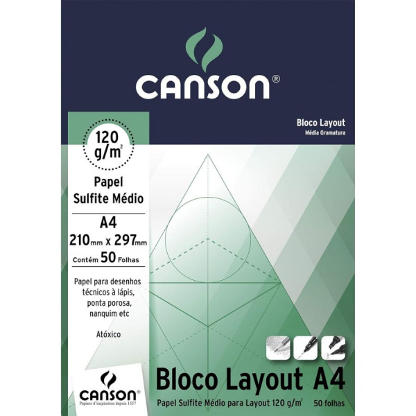 Bloco Para Desenho A4 Layout 120g C50 Fls Canson Na Papelaria Art Nova 7510