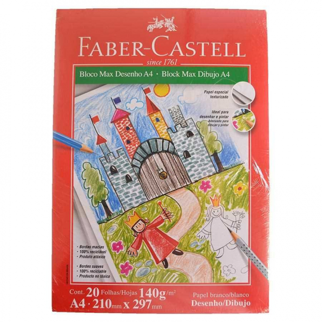 Bloco Para Desenho A4 Branco 140g C20 Fls Max Faber Castell Na Papelaria Art Nova 6699