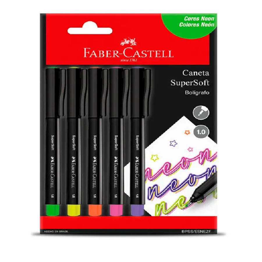 Caneta Hidrográfica Super Soft Estojo c/5 Cores Neon Faber-Castell 