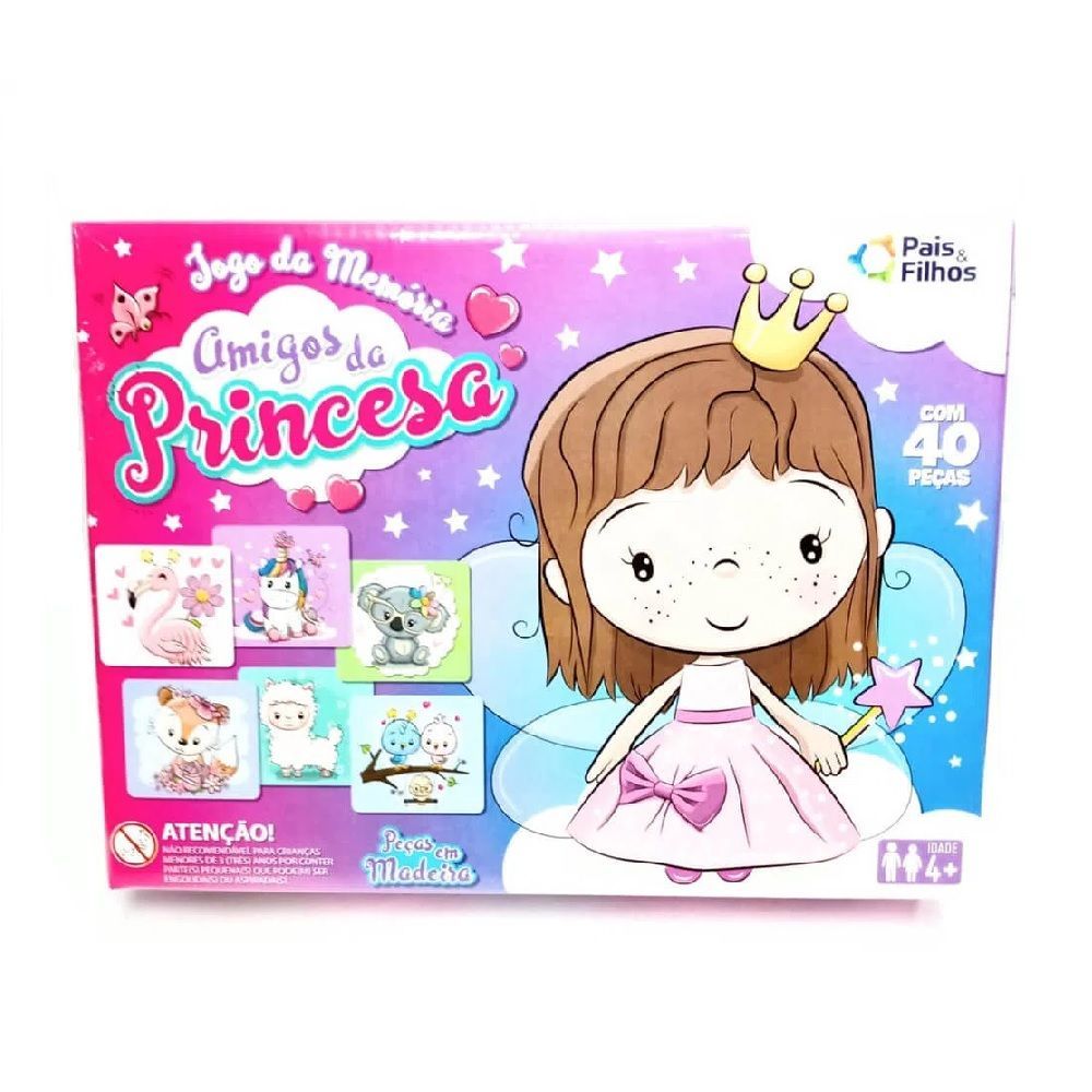Jogo da Memória Princesas 40 Peças Pais e Filhos