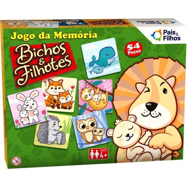 Jogo da Memória Cartonado Bichos e Filhotes 54 Peças Pais e Filhos na  Papelaria Art Nova