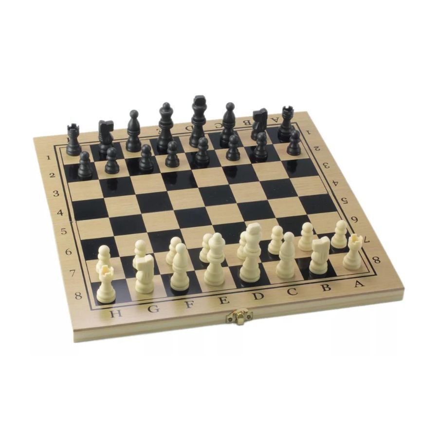 Jogo xadrez e damas escolar em madeira