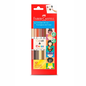 Lápis de Cor 12 Cores Redondo Bicolor Caras e Cores Faber Castell 