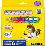 Lápis de Cor Jumbo 06 Cores Redondo com Apontador Acrilex 09620