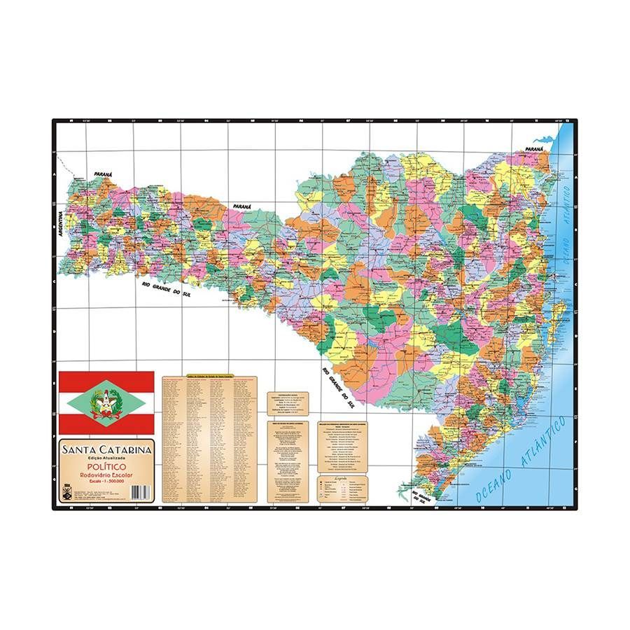 Mapa Estado de Santa Catarina Político Glomapas na Papelaria Art Nova