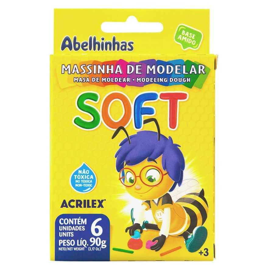 Massa de Modelar 6 Cores 90g Soft Acrilex na Papelaria Art Nova