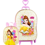 Mochila com Rodas + Lancheira Princesas Bela 3D Diplomata 3855GM22