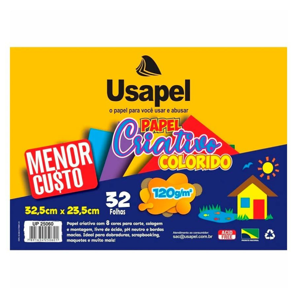 Papel Criativo Color Set 325 X 235mm 120g 8 Cores C32 Fls Usapel 25060 Na Papelaria Art Nova 0147