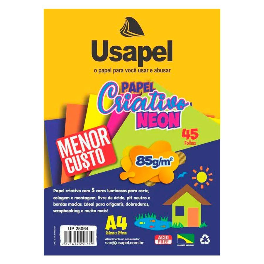 Papel Criativo Color Set A4 85g 5 Cores Neon Com 45 Folhas Usapel Na Papelaria Art Nova 3721