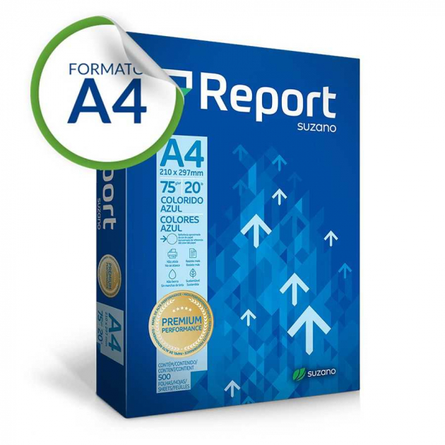 Papel Sulfite A4 Azul Report 75g Com 500 Folhas Suzano Na Papelaria Art Nova