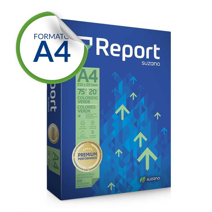 Papel Sulfite A4 Verde Report 75g Com 500 Folhas Suzano Na Papelaria Art Nova