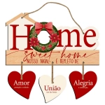 Placa Decorativa de Corda em MDF Natal Home Sweet Home Litoarte 